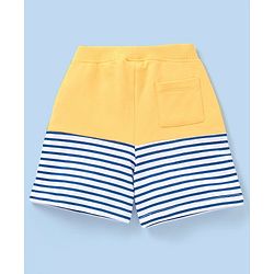 Babyhug Cotton Knit Mid Thigh Length Shorts Striped & Lion  Print - Yellow & Blue