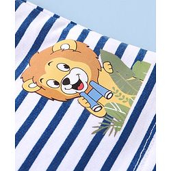Babyhug Cotton Knit Mid Thigh Length Shorts Striped & Lion  Print - Yellow & Blue