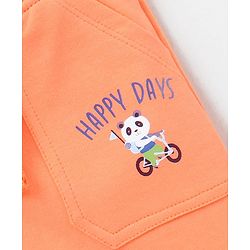 Babyhug Knee Length Cotton Knit Panda Print Shorts - Orange
