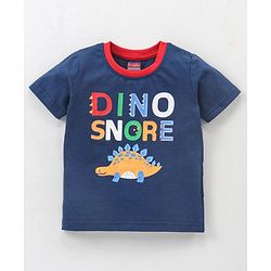 Babyhug Cotton Knit Half Sleeves Night Suit Dino Print - Navy & Ecru