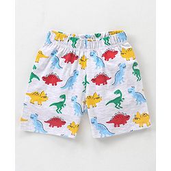 Babyhug Cotton Knit Half Sleeves Night Suit Dino Print - Navy & Ecru