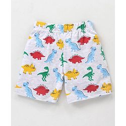 Babyhug Cotton Knit Half Sleeves Night Suit Dino Print - Navy & Ecru