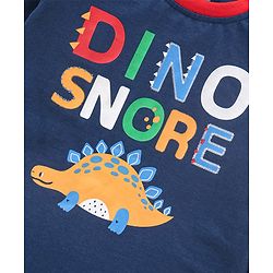 Babyhug Cotton Knit Half Sleeves Night Suit Dino Print - Navy & Ecru