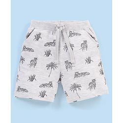 Babyhug Cotton Knit Mid Thigh Length Shorts Tiger Print - Grey