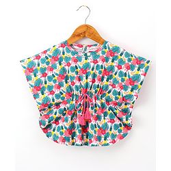 Babyhug 100% Cotton Half Sleeves Kaftan Style Top with Drawstring & Tassel Detailing Tropical Print - Mulricolour