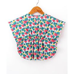 Babyhug 100% Cotton Half Sleeves Kaftan Style Top with Drawstring & Tassel Detailing Tropical Print - Mulricolour