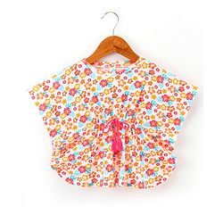 Babyhug Cotton Knit Half Sleeves Kaftan Style Tee with Drawstring & Tassel Detailing- White