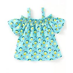 Babyhug 100% Cotton Off Shoulder Sleeves Top Lemon Print- Light Green