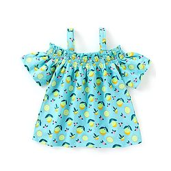 Babyhug 100% Cotton Off Shoulder Sleeves Top Lemon Print- Light Green