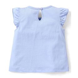 Babyhug 100% Cotton Knit Frill Sleeves Top with Donut Applique Girl Print - Blue