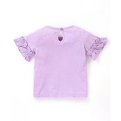 Babyhug 100% Cotton Knit Half Sleeves Giraffe Graphics Print T-Shirt with Tassels & Frill Detailing - Light Purple