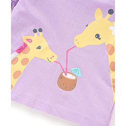 Babyhug 100% Cotton Knit Half Sleeves Giraffe Graphics Print T-Shirt with Tassels & Frill Detailing - Light Purple