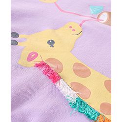 Babyhug 100% Cotton Knit Half Sleeves Giraffe Graphics Print T-Shirt with Tassels & Frill Detailing - Light Purple
