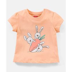 Babyhug Cotton Half Sleeves Night Suit Bunny Print- Peach