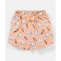 Babyhug Cotton Half Sleeves Night Suit Bunny Print- Peach