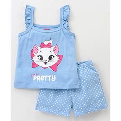 Babyhug Cotton Knit Sleeveless Night Suit Kitty Print - Blue