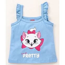 Babyhug Cotton Knit Sleeveless Night Suit Kitty Print - Blue