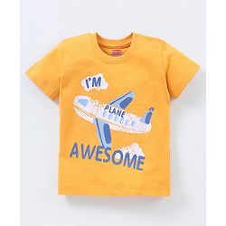 Babyhug Cotton Half Sleeves T-Shirt Aeroplane Print - Yellow