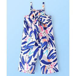 Babyhug Cotton Woven Singlet Sleeves Jumpsuit Abstract Print - White