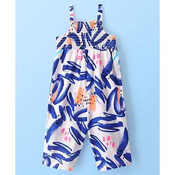 Babyhug Cotton Woven Singlet Sleeves Jumpsuit Abstract Print - White