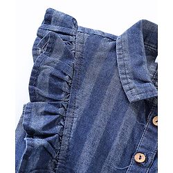 Babyhug Denim Sleeveless Jumpsuit Striped Print With Belt - Blue