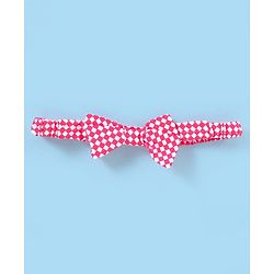 Babyhug 100% Cotton Woven Singlet Sleeves Checks Frock with Bow Applique & Headband - Pink