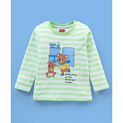 Babyhug Cotton Knit Full Sleeves Night Suit Striped & Teddy Print - Green