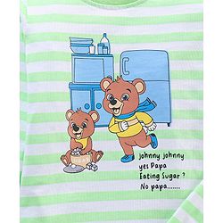 Babyhug Cotton Knit Full Sleeves Night Suit Striped & Teddy Print - Green
