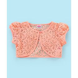 Babyhug 100% Cotton Sleeveless Floral Print Frock with Lace Shrug - White & peach