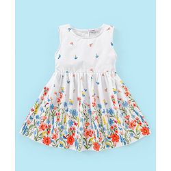 Babyhug 100% Cotton Sleeveless Floral Print Frock with Lace Shrug - White & peach