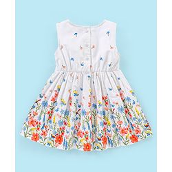 Babyhug 100% Cotton Sleeveless Floral Print Frock with Lace Shrug - White & peach