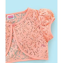 Babyhug 100% Cotton Sleeveless Floral Print Frock with Lace Shrug - White & peach