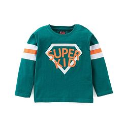 Babyhug Cotton Jersey Knit Full Sleeves T-Shirt with Text Print - Teal