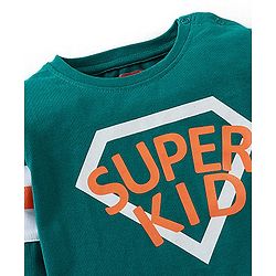Babyhug Cotton Jersey Knit Full Sleeves T-Shirt with Text Print - Teal