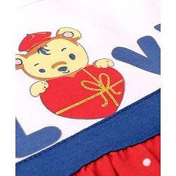 Babyhug 100% Cotton Knit Cap Sleeves Frock With Bloomer & Headband Text & Dot Print- White & Red
