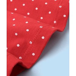 Babyhug 100% Cotton Knit Cap Sleeves Frock With Bloomer & Headband Text & Dot Print- White & Red