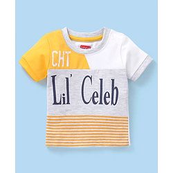 Babyhug Cotton Knit Half Sleeves Cut & Sew T-Shirt Text Print- Ecru Melange & White