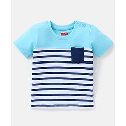 Babyhug Half Sleeves Cotton Striped T-Shirt - Blue White