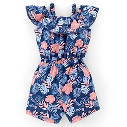 Babyhug 100% Cotton Sleeveless Jumpsuit Leaf Print- Navy Blue
