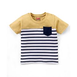 Babyhug Cotton Jersey Knit Half Sleeves Striped T-Shirt - Yellow & White