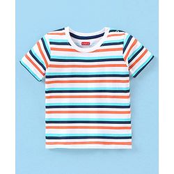 Babyhug Cotton Half Sleeves T-Shirt Text & Stripes Print Pack of 3 -Blue & Red