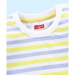 Babyhug Cotton Knit Half Sleeves Striped T-Shirt Lion Print Pack of 3 - Green & Purple