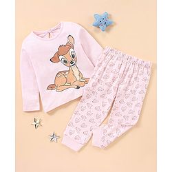 Babyhug Cotton Full Sleeves Night Suit Bambi Print- Peach