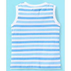 Babyhug Cotton Sleeveless T-Shirt Stripes and Frog Print - Blue & White