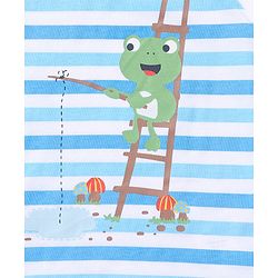 Babyhug Cotton Sleeveless T-Shirt Stripes and Frog Print - Blue & White