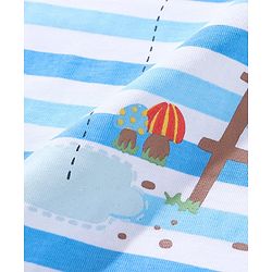 Babyhug Cotton Sleeveless T-Shirt Stripes and Frog Print - Blue & White