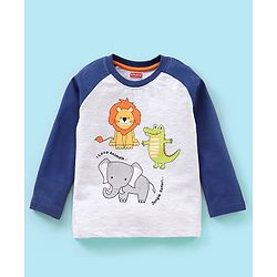 Babyhug Cotton Knit Full Sleeves Night Suit Wild Animal Print - Blue