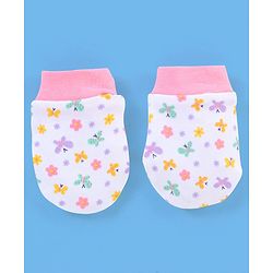 Babyhug 100% Cotton Butterfly Printed Cap Mittens & Booties Pink -  Diameter 10 cm