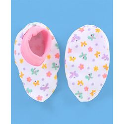 Babyhug 100% Cotton Butterfly Printed Cap Mittens & Booties Pink -  Diameter 10 cm