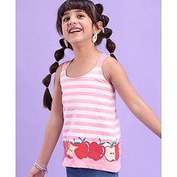 Babyhug 100% Cotton Sleeveless Tee Striped With Apple Print - Pink